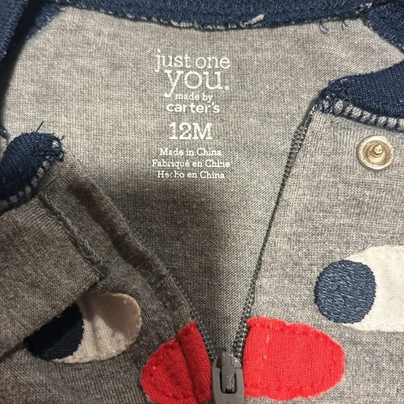 12 month carters footie pajamas with cute little monster on front Gray & blue - Picture 3 of 4